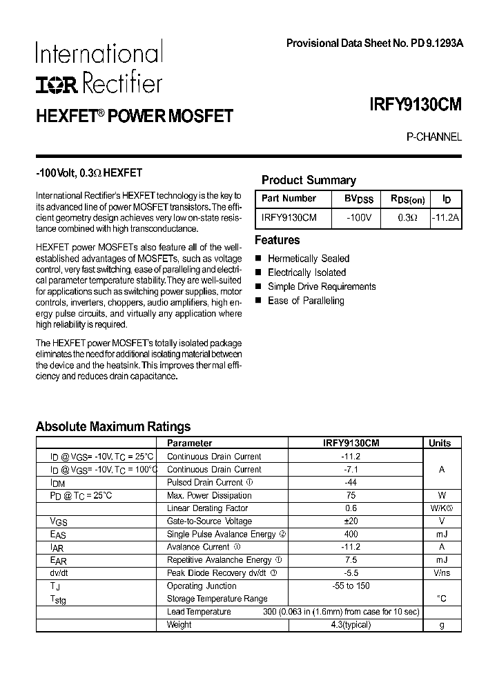 IRFY9130CM_322885.PDF Datasheet