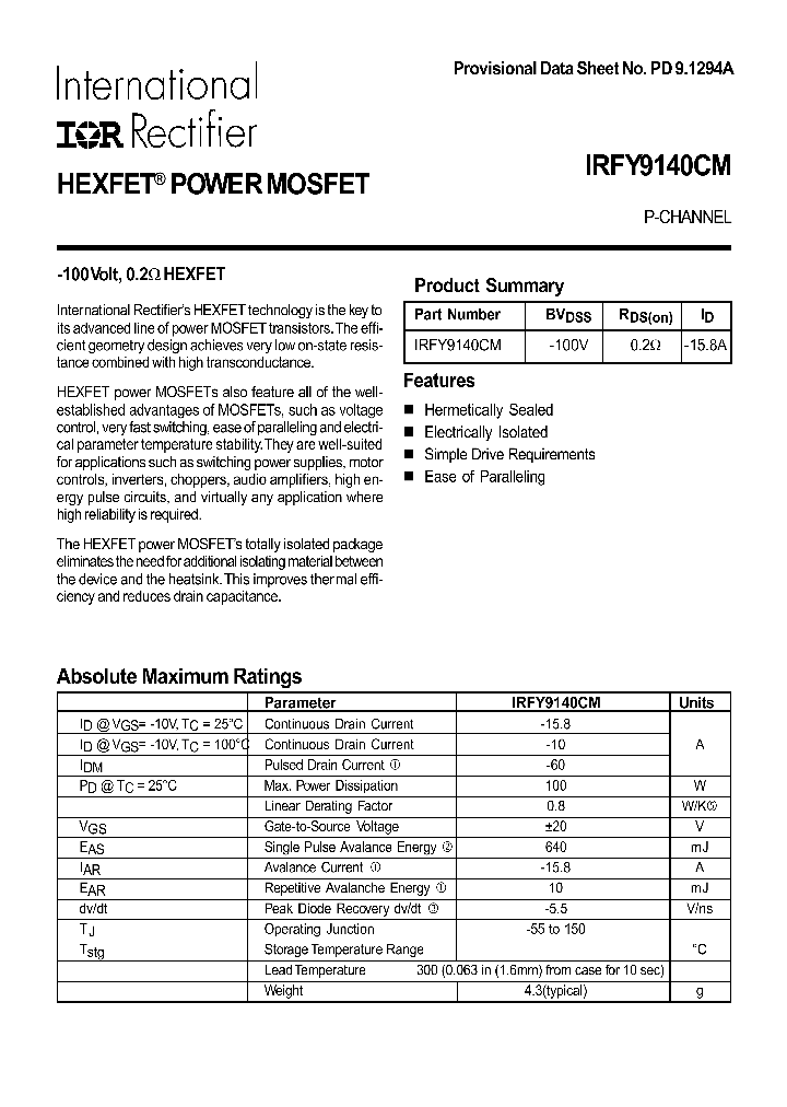IRFY9140CM_319815.PDF Datasheet