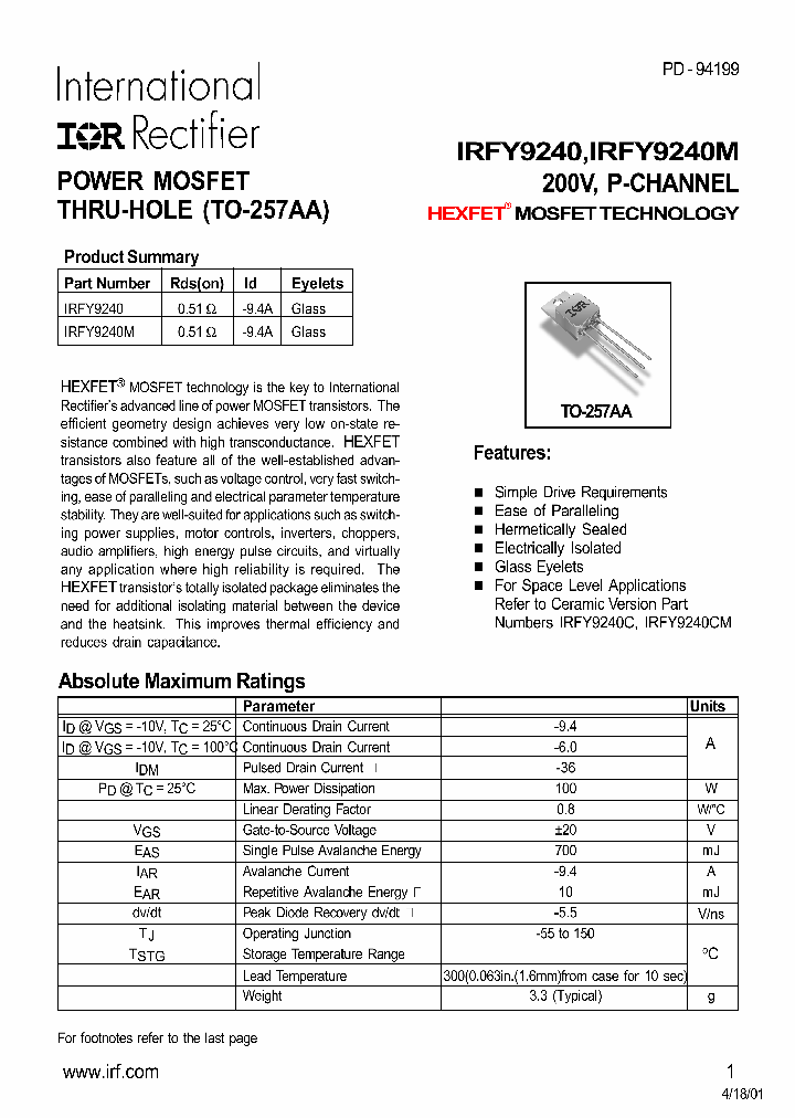 IRFY9240_319030.PDF Datasheet