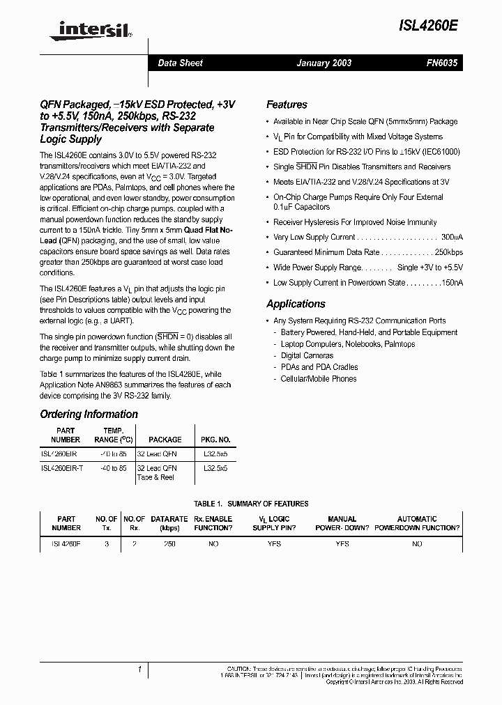 ISL4260E_346787.PDF Datasheet