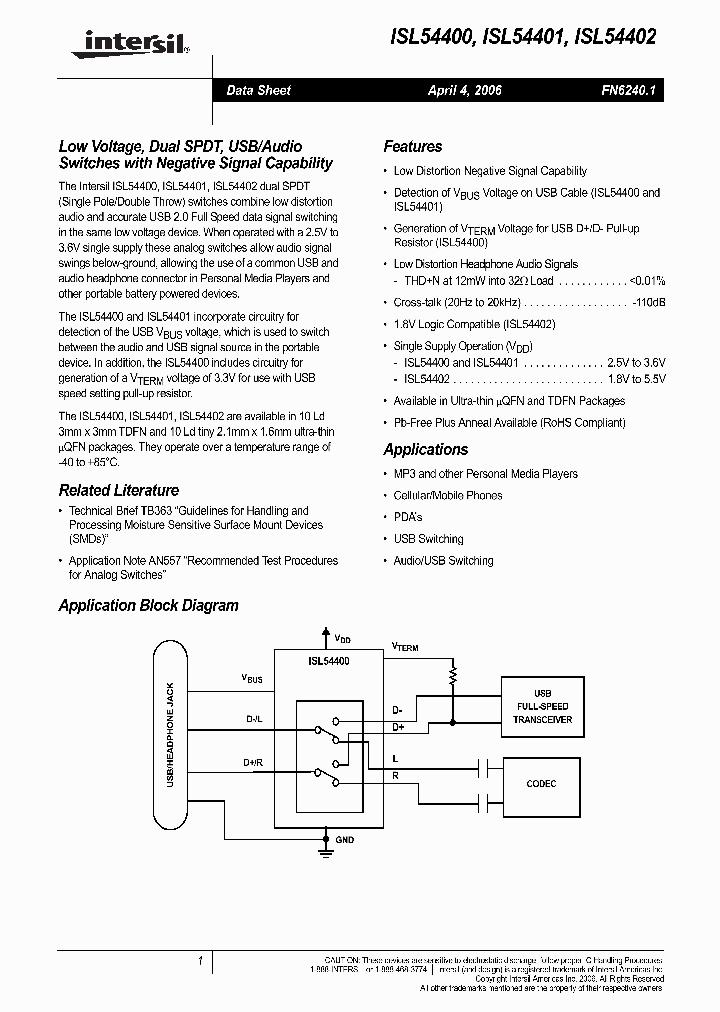 ISL54400_339066.PDF Datasheet