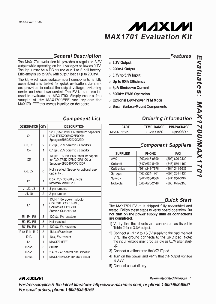 MAX1701EVKIT_329547.PDF Datasheet
