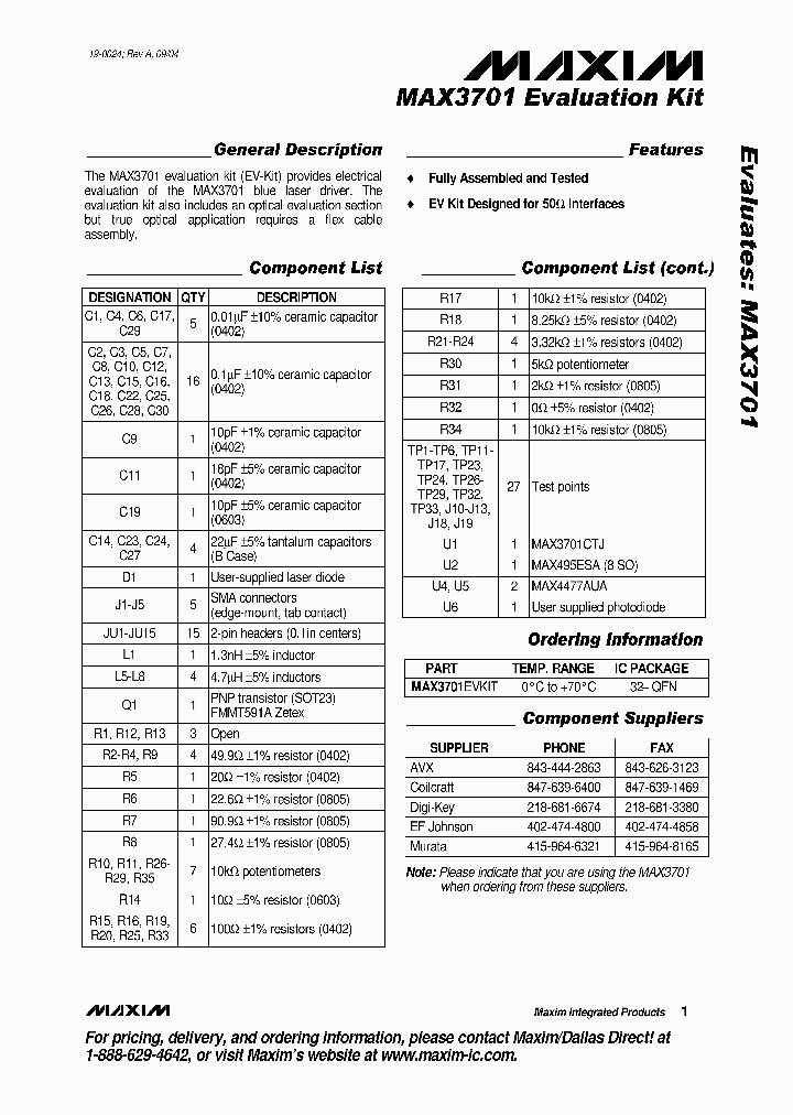 MAX3701EVKIT_377524.PDF Datasheet