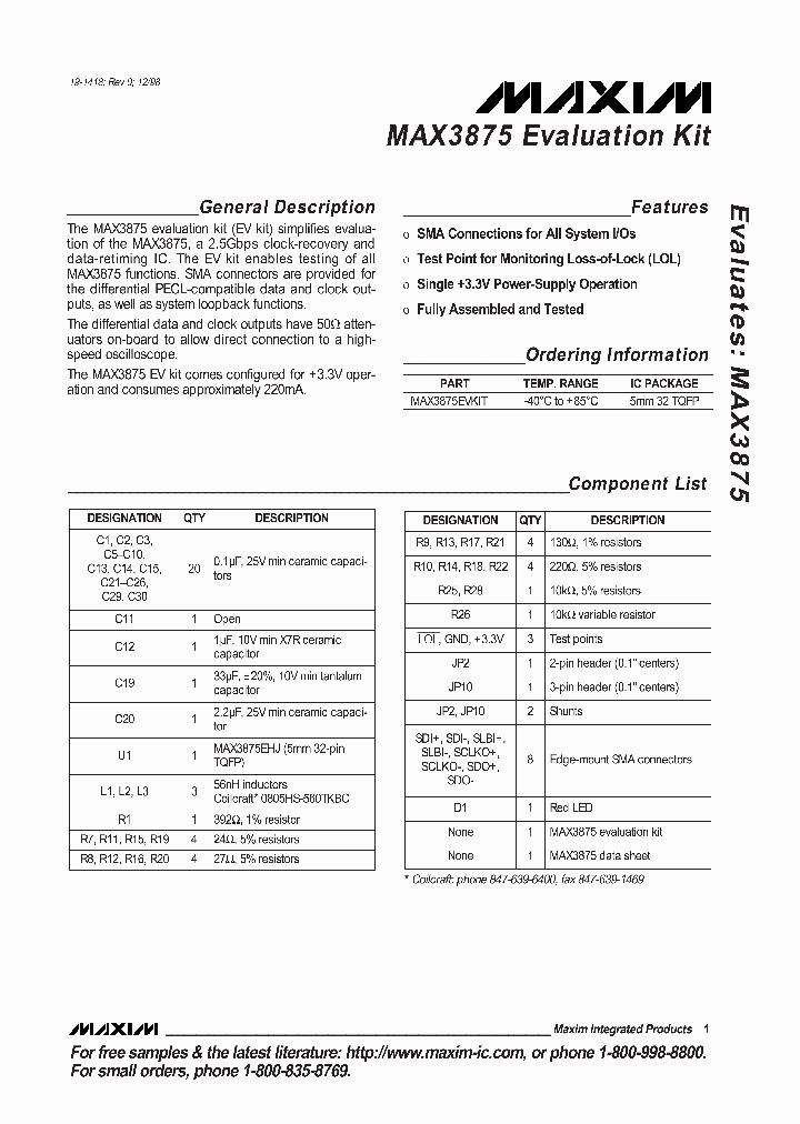MAX3875EVKIT_329450.PDF Datasheet