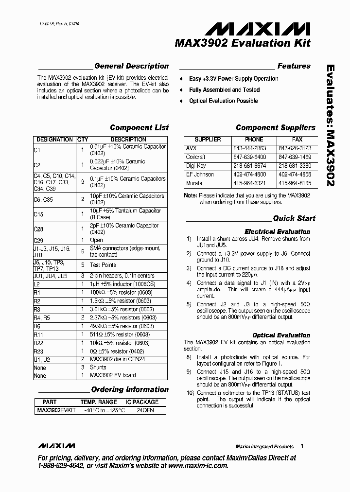 MAX3902EVKIT_362437.PDF Datasheet