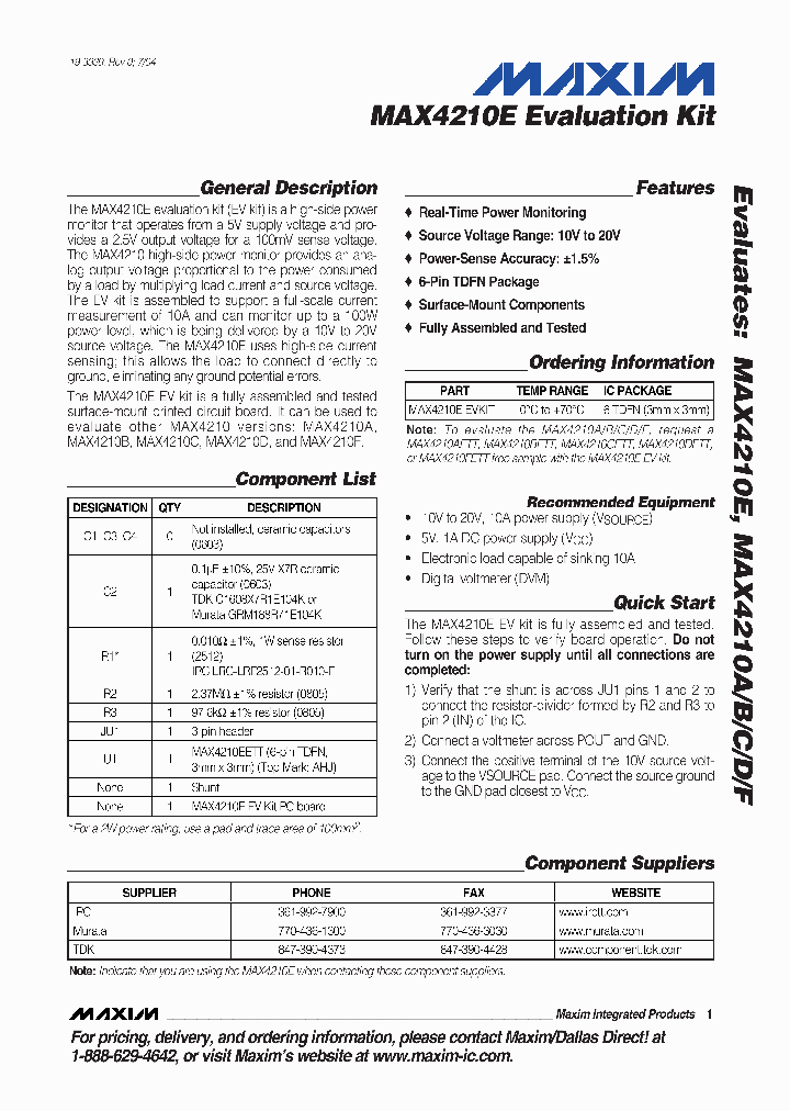 MAX4210EEVKIT_377515.PDF Datasheet