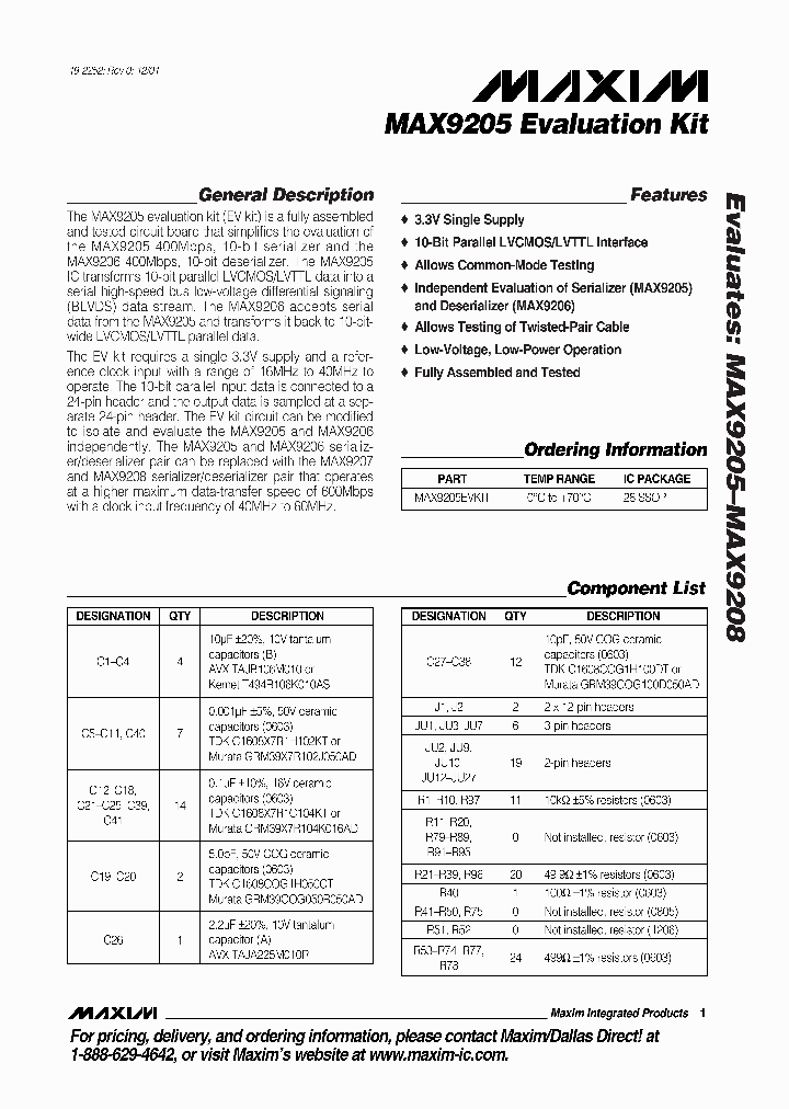 MAX9205EVKIT_323906.PDF Datasheet