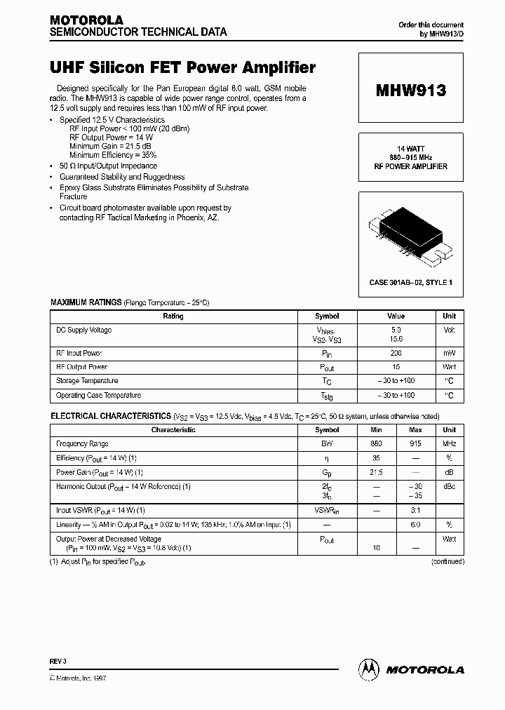 MHW913_52764.PDF Datasheet