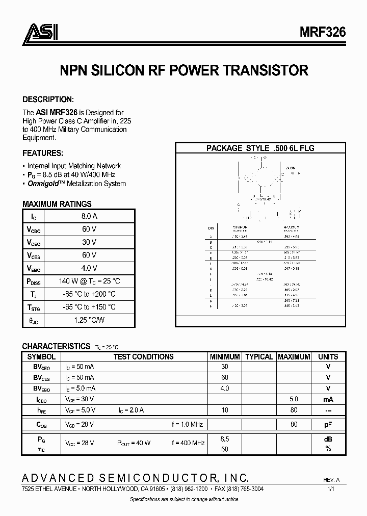 MRF326_358232.PDF Datasheet