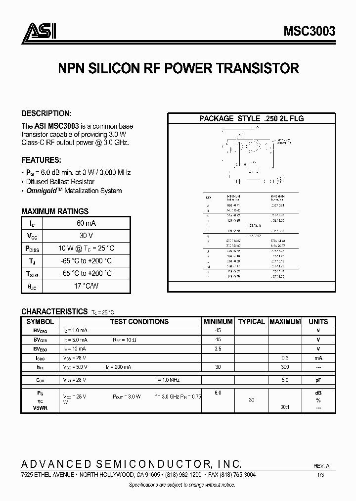 MSC3003_346811.PDF Datasheet