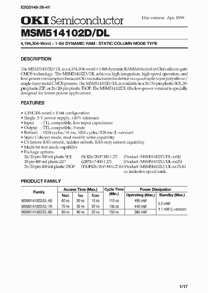 MSM514102DL_315268.PDF Datasheet