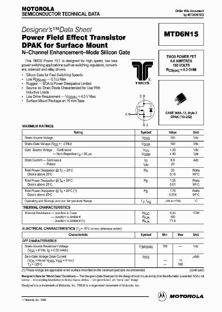 MTD6N15_359576.PDF Datasheet