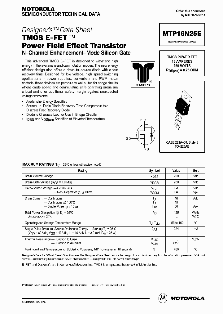 MTP16N25E_64804.PDF Datasheet