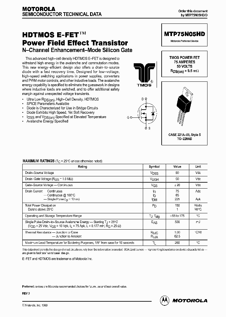 MTP75N05HDD_314449.PDF Datasheet