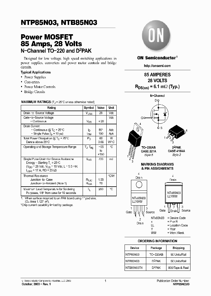 NTP85N03_65124.PDF Datasheet