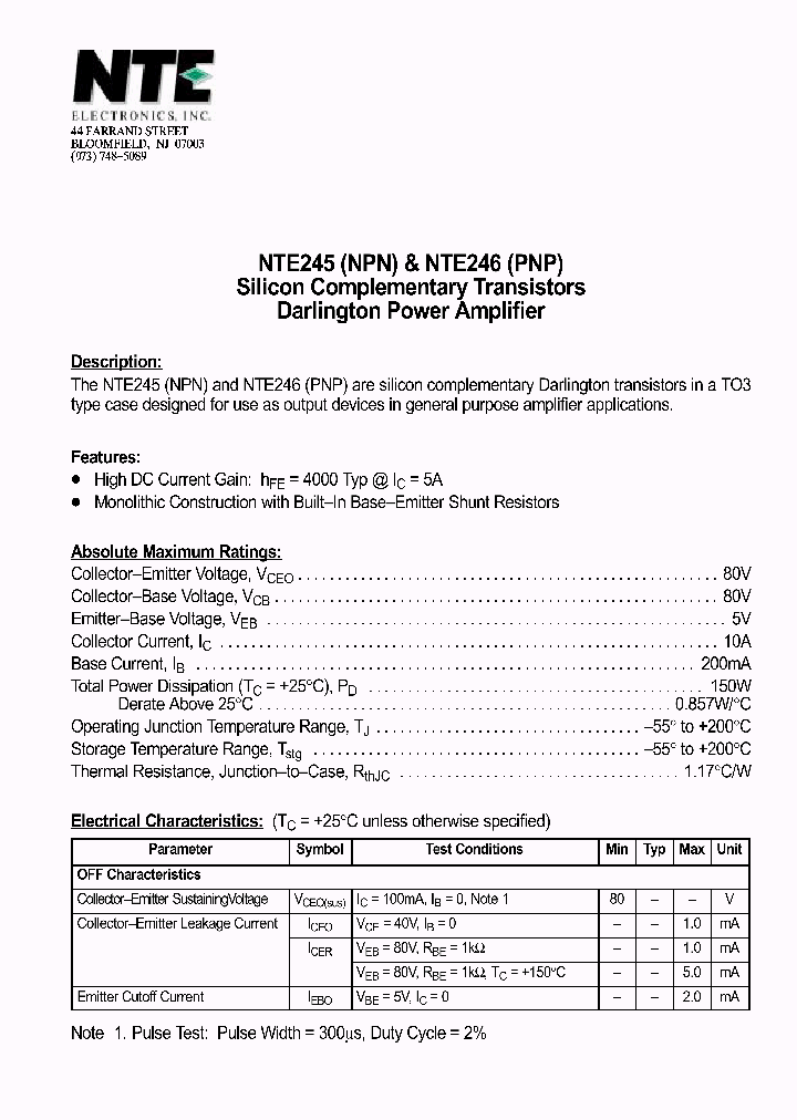 NTE245NPN_372559.PDF Datasheet