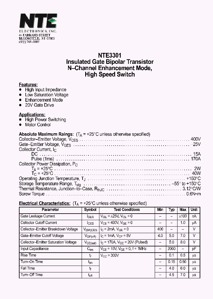 NTE3301_305392.PDF Datasheet