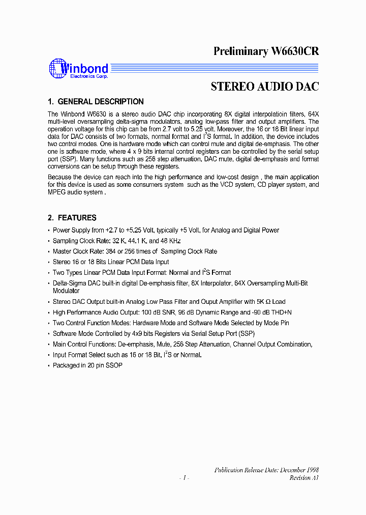 PRELIMINARYW6630CR_318103.PDF Datasheet