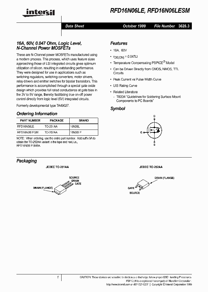RFD16N06LE_171944.PDF Datasheet