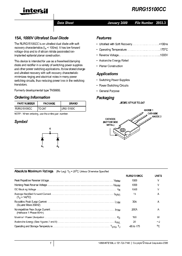 RURG15100C_171192.PDF Datasheet