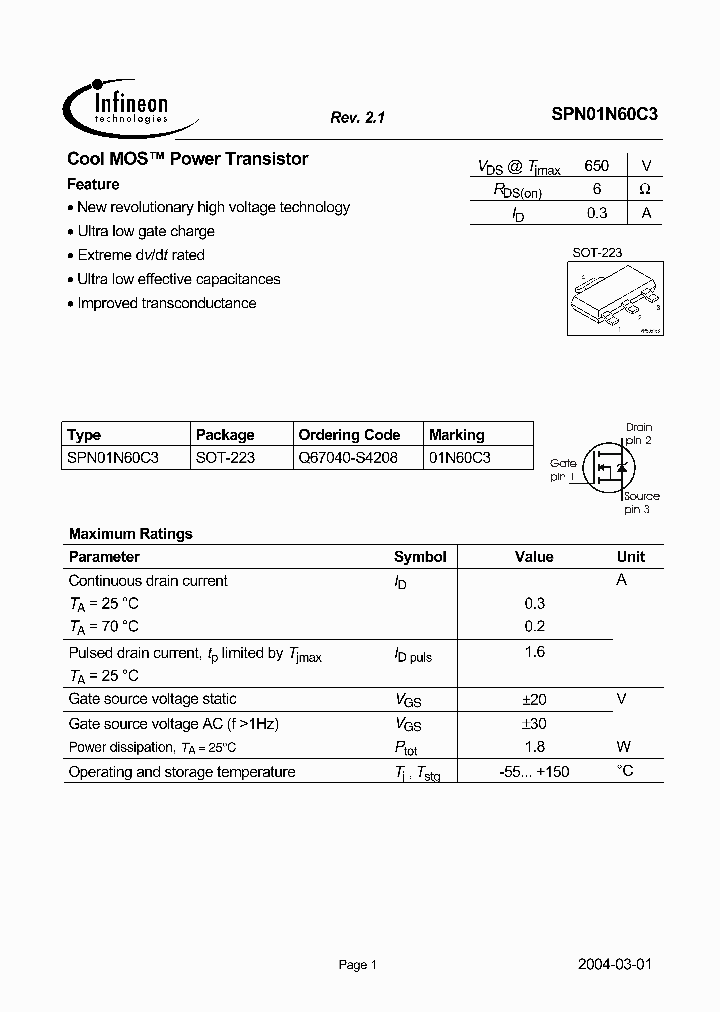 SPN01N60C3_313437.PDF Datasheet