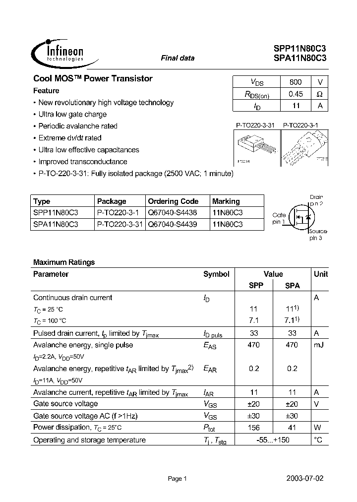 SPP11N80C3_310914.PDF Datasheet