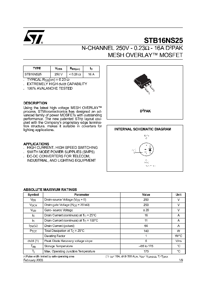STB16NS25_382706.PDF Datasheet