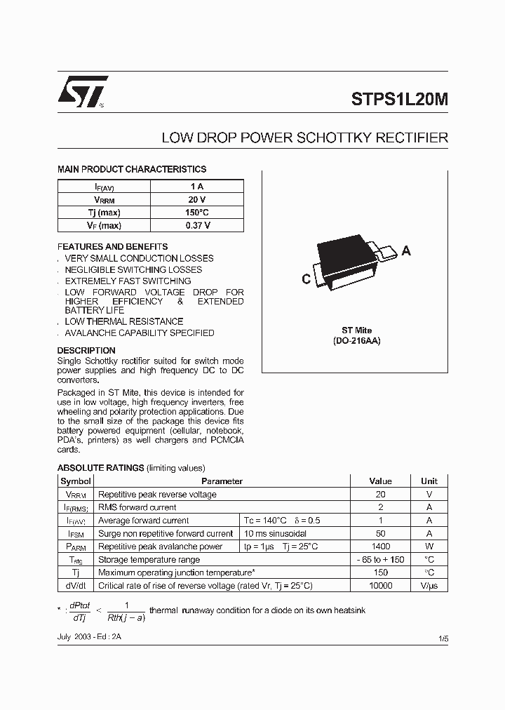 STPS1L20M_383916.PDF Datasheet