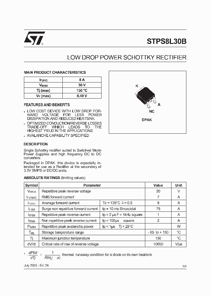 STPS8L30B-TR_182077.PDF Datasheet