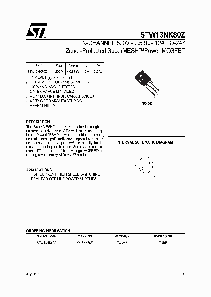 STW13NK80Z_356243.PDF Datasheet