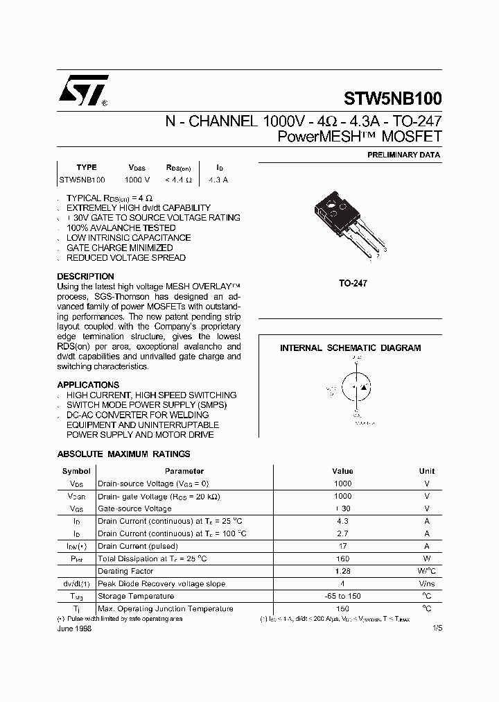 STW5NB100_344633.PDF Datasheet