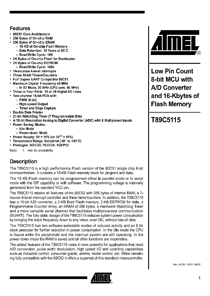 T89C5115-TISIM_69161.PDF Datasheet