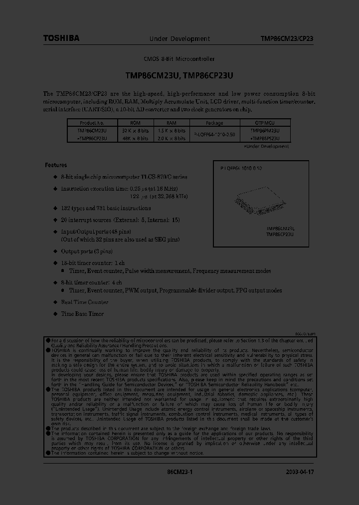 TMP86CM23U_382398.PDF Datasheet