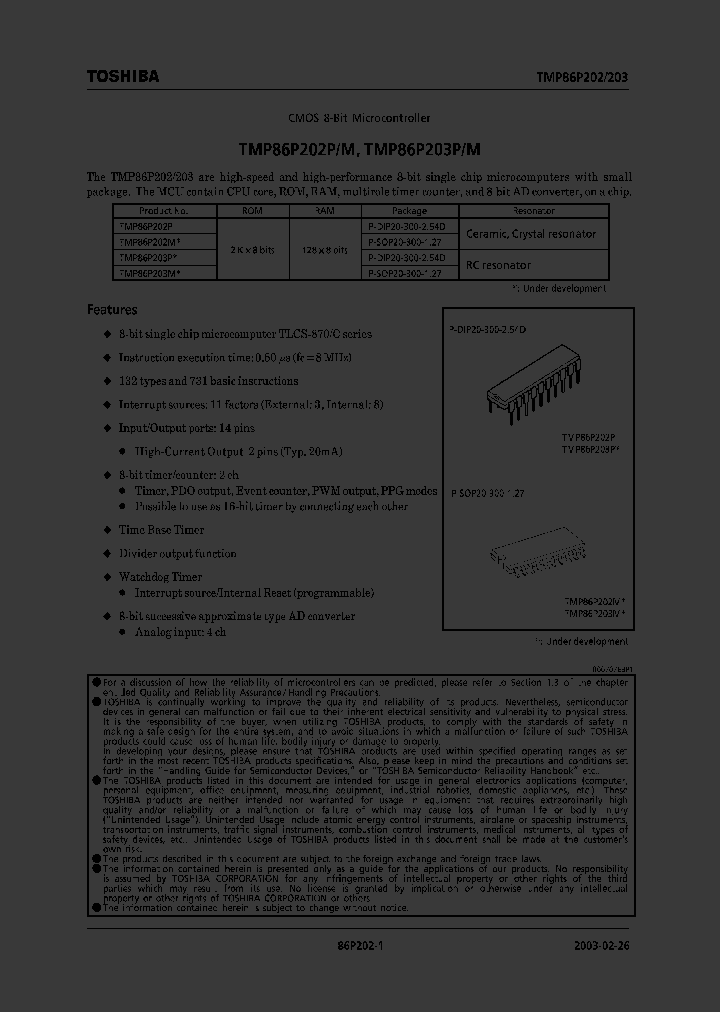 TMP86P203M_197195.PDF Datasheet