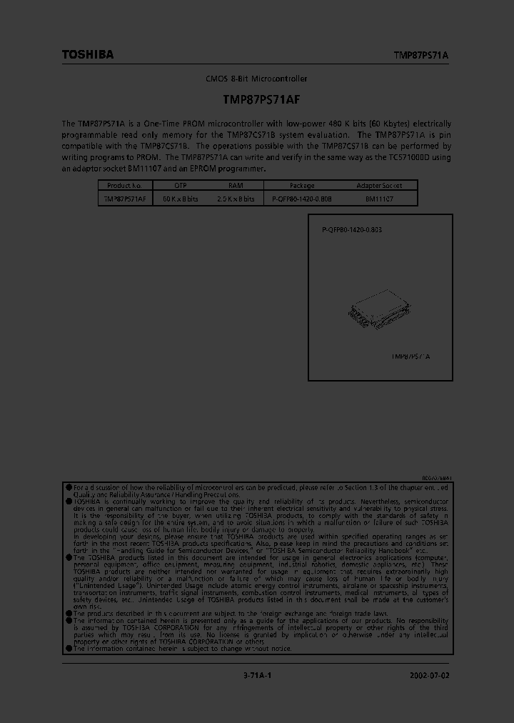 TMP87PS71AF_365298.PDF Datasheet