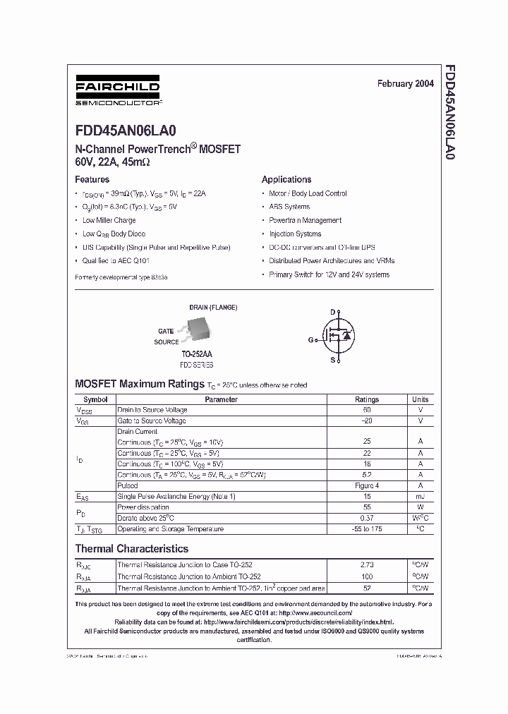 FDD45AN06LA0_388494.PDF Datasheet