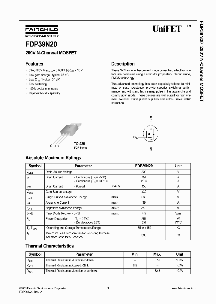 FDP39N20_419866.PDF Datasheet