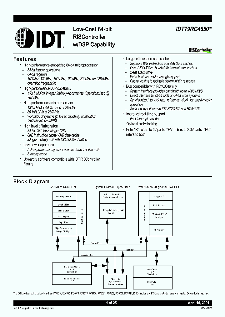 IDT79RC4650_392642.PDF Datasheet
