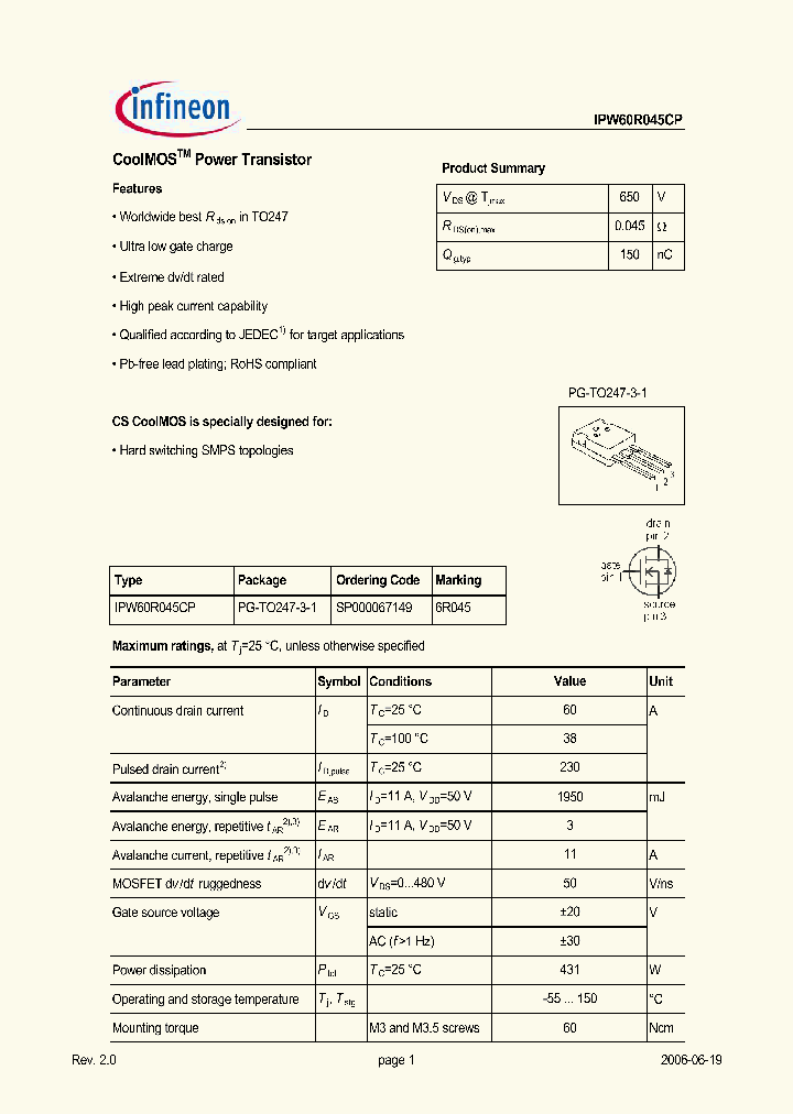 IPW60R045CP_395374.PDF Datasheet