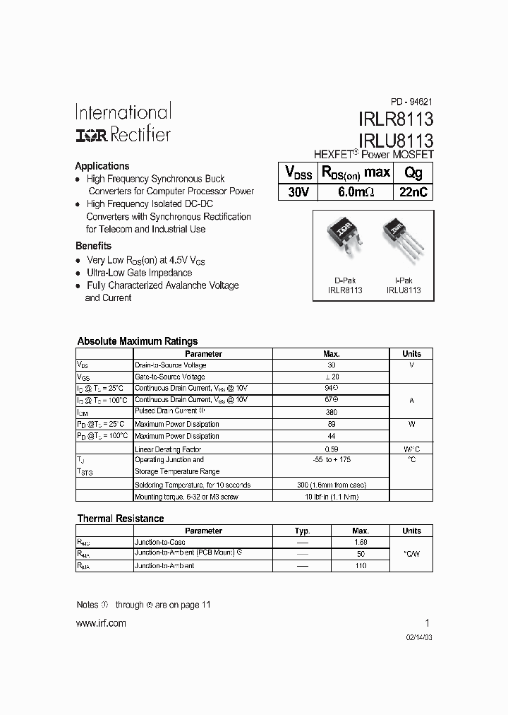 IRLR8113_402815.PDF Datasheet