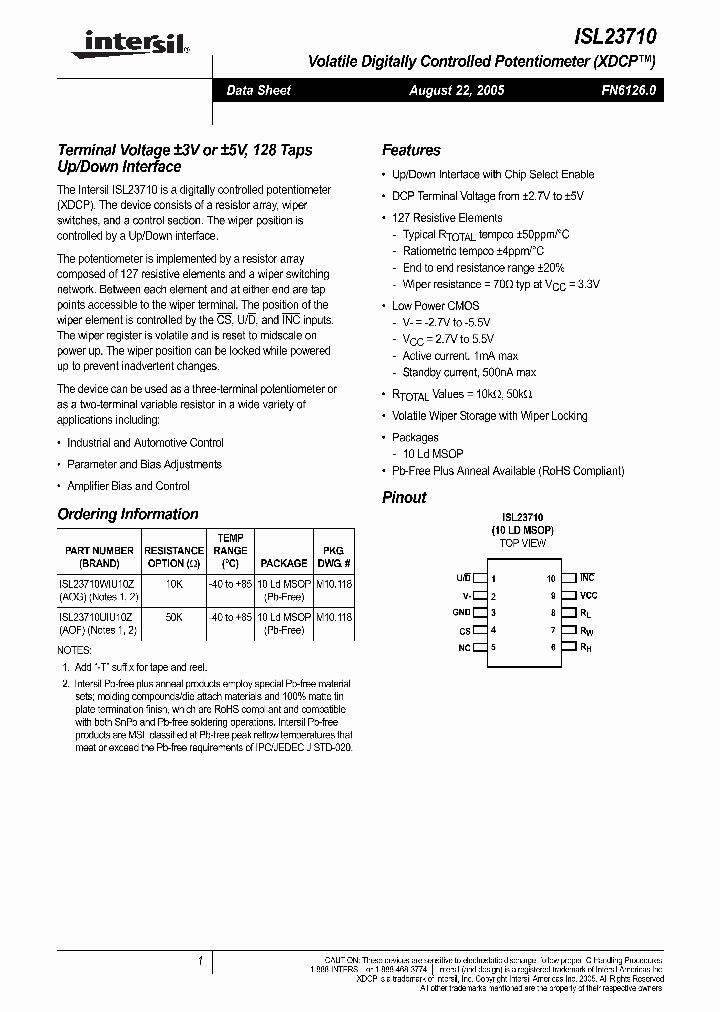 ISL23710UIU10Z_411887.PDF Datasheet