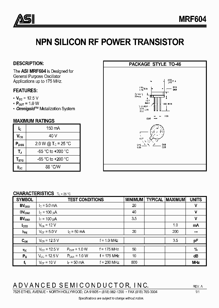 MRF604_430632.PDF Datasheet