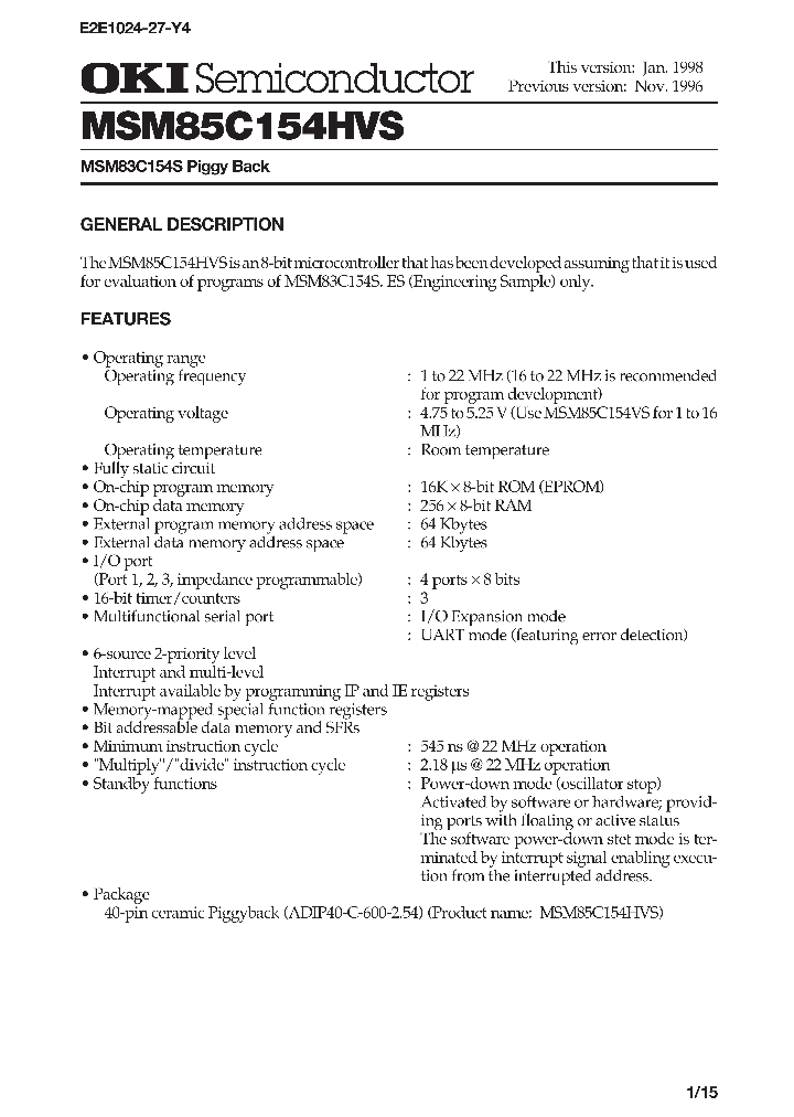 MSM85C154HVS_419595.PDF Datasheet