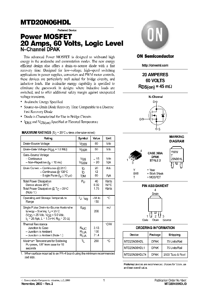MTD20N06HDLT4_416409.PDF Datasheet