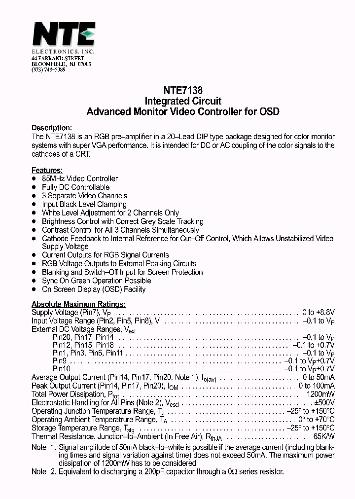 NTE7138_428545.PDF Datasheet