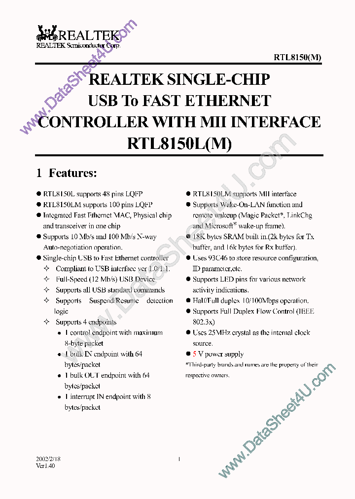 RTL8150_400015.PDF Datasheet
