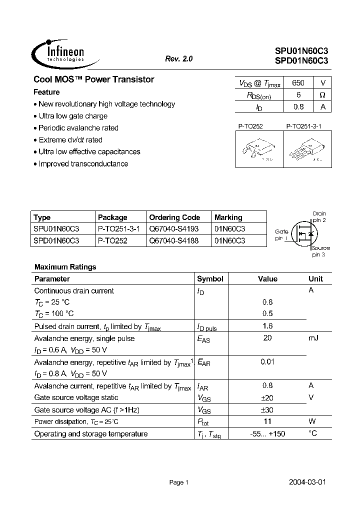 SPU01N60C3_386966.PDF Datasheet