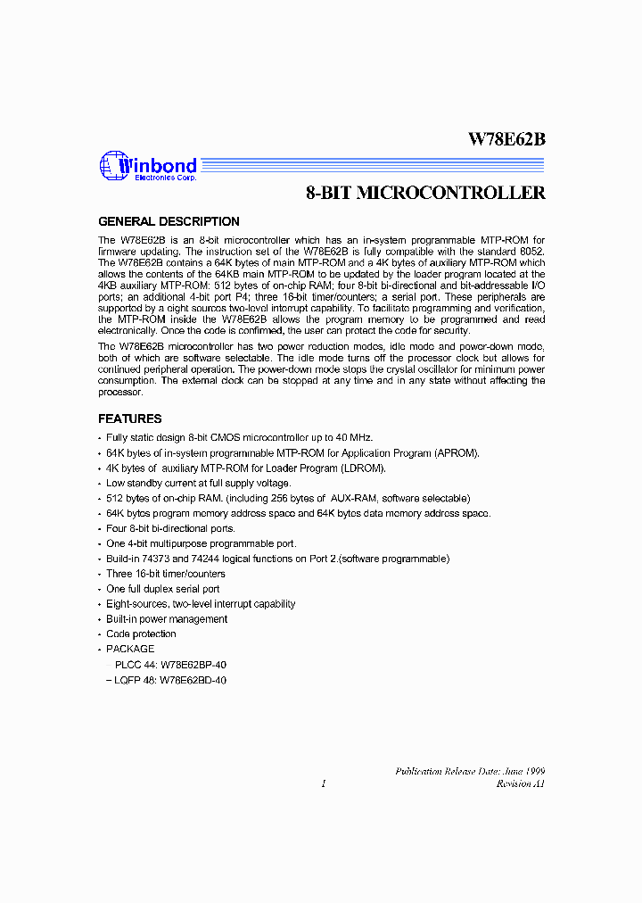 W78E62B_431982.PDF Datasheet