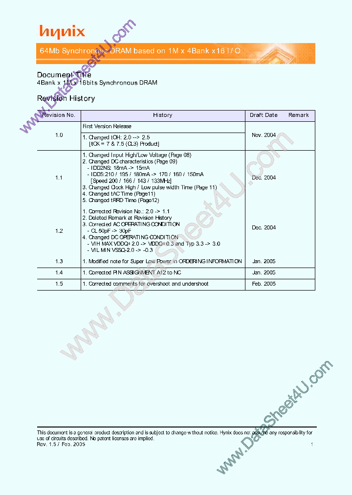 HY57V641620ET_454175.PDF Datasheet