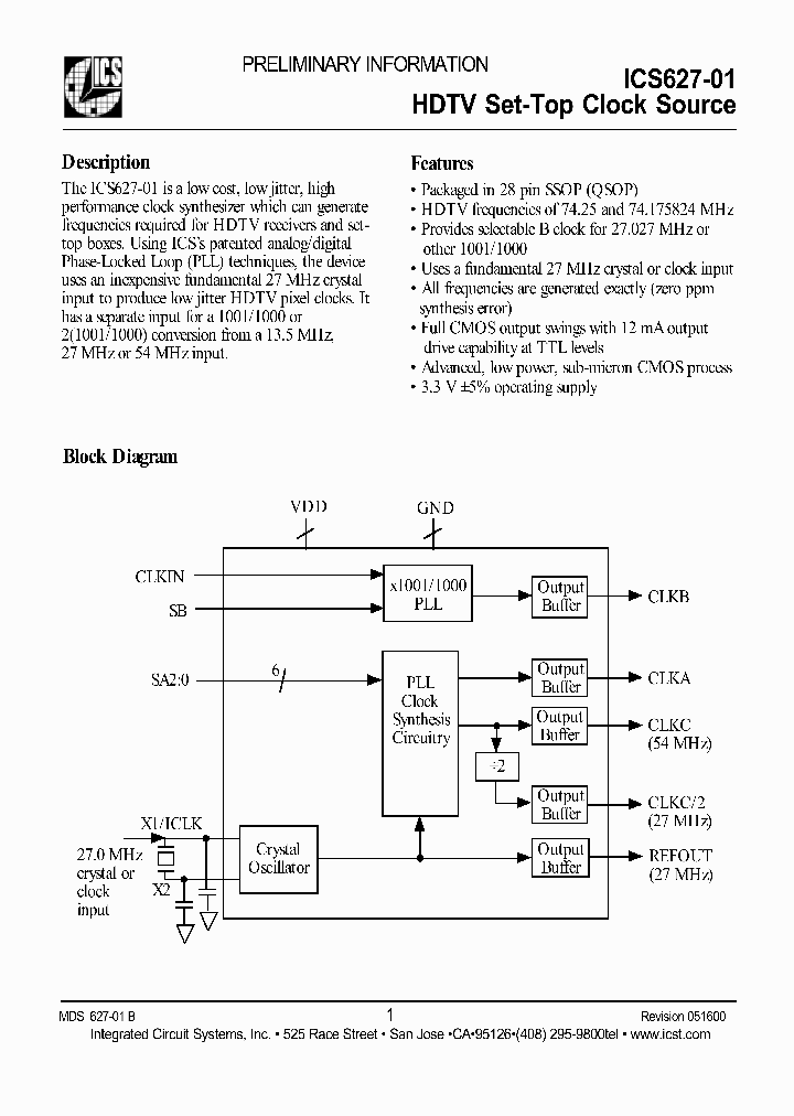 ICS627-01_455560.PDF Datasheet